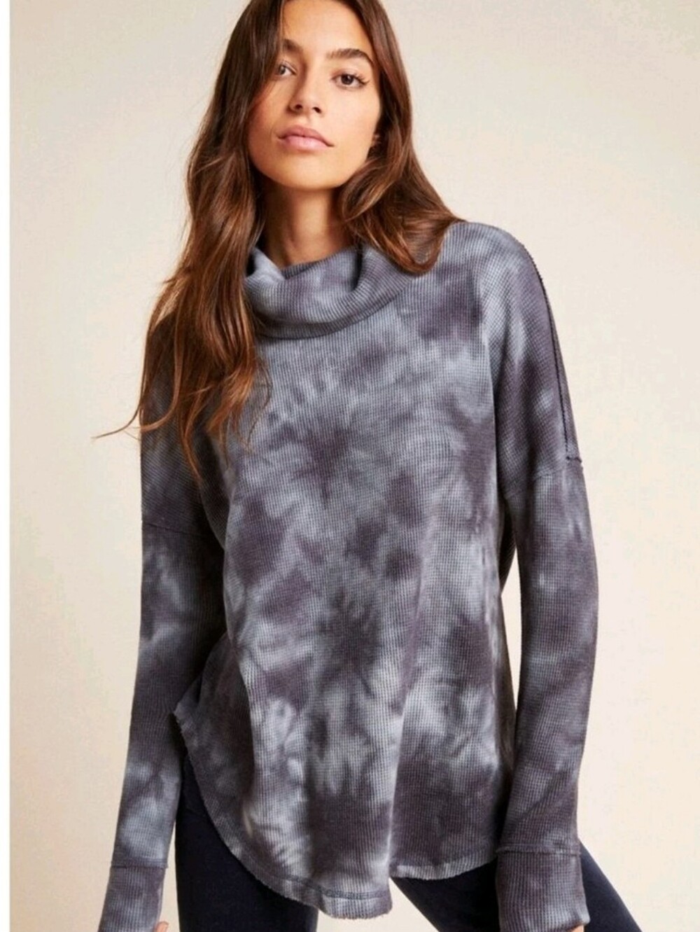 MAEVE BY ANTHROPOLOGIE AINSLEY TIE DYE THERMAL WAFFLE KNIT COWL TURTLENECK M